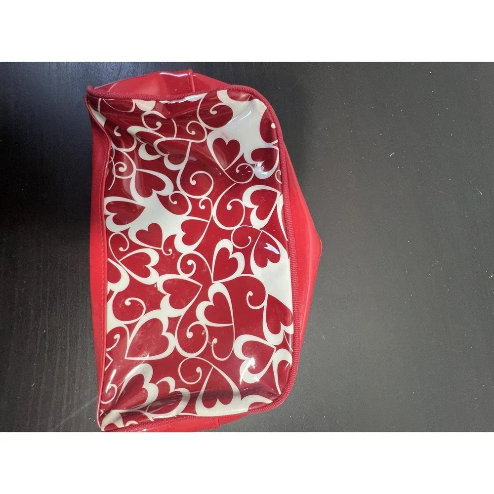Red & White Heart Swirl Cosmetic Bag Makeup Pouch Travel Toiletry Organizer